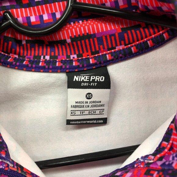 Nike‎ Pro Hyperwarm Long Sleeve Half Zip Pullover Womens XS Pink Geometric Shirt - Picture 5 of 10